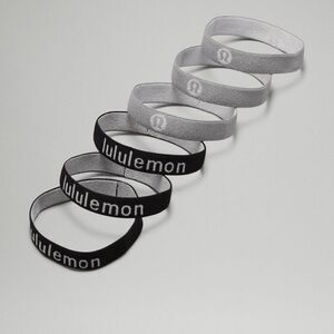 Lululemon Flat Hair Elastics 6 Pack NWT Black/rhino Gray hair tie scrunchie